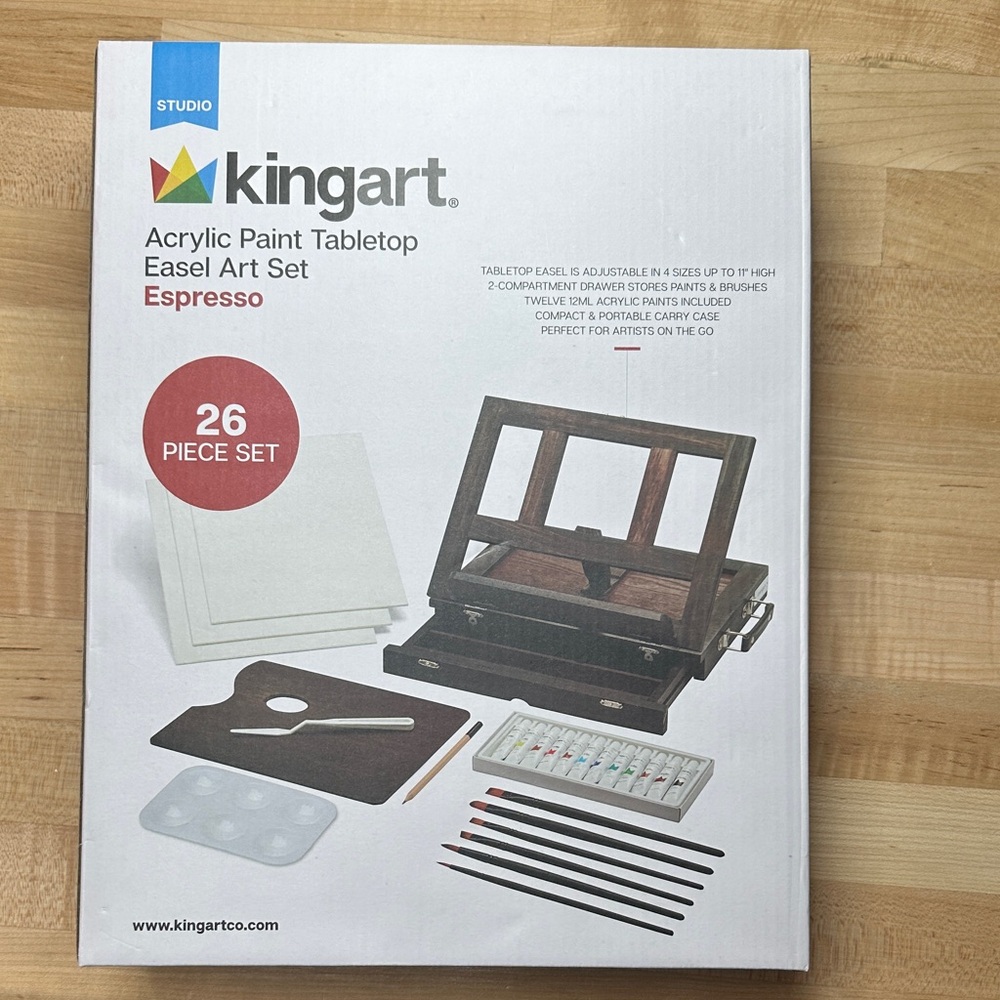 NIB Kingart Espresso Acrylic Paint Easel Set